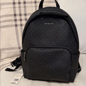 Michael Kors Black Signature Logo Backpack with Front Zip Pocket